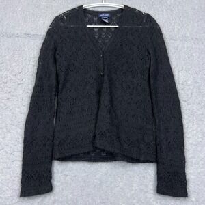 Ralph Lauren Cardigan Women's Large Black Mohair/Wool Knit Lightweight Button Up